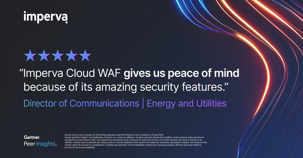 shailesn's tweet photo. .@Imperva Cloud WAF detects and prevents cyber threats, ensuring seamless operations and peace of mind. See what one customer had to say about their experience on #GartnerPeerInsights. https://t.co/GrGohr6nBG #TeamImperva https://t.co/UYkhPhx2GD