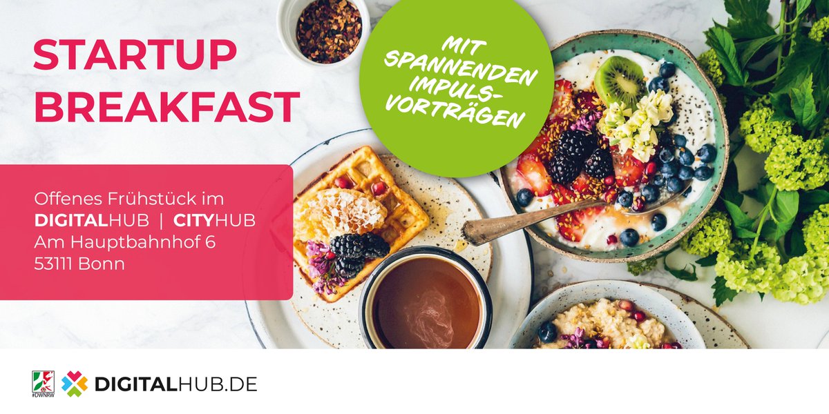 🥐 Frühstück für #Startups in #Bonn – who's in?
Einen Impulsvortrag von #taxpeer gibt's als Wissenshappen obendrauf. 

DIGITALHUB.DE CITYHUB | Am Hauptbahnhof 6 | Bonn