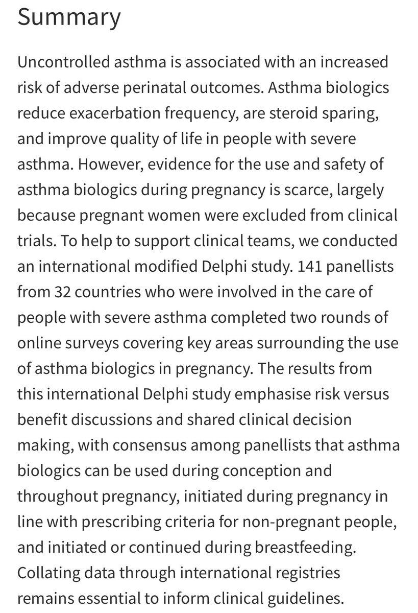 It’s published! An international consensus on the us of #asthma #biologics in #pregnancy 

doi.org/10.1016/S2213-…