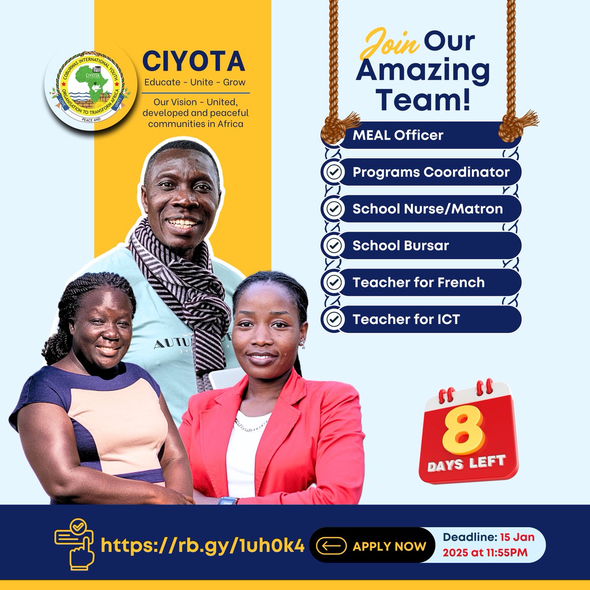 ciyotaofficial's tweet photo. Don’t miss this amazing opportunity to work with CIYOTA! 🚀 Spread the word and help someone take their next big step
✅ Start your application today: https://t.co/0IfhXbEKzF
✨ Opportunities like this won’t last forever.
Let’s make 2025 a year of growth and impact together! 💼 https://t.co/rxqRPsWroN