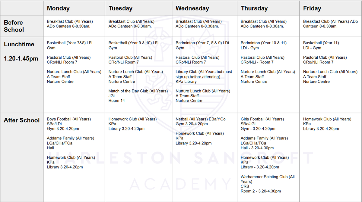 The Harleston Sancroft Academy (3-16 CofE School) (@sancroftacademy) on Twitter photo Extra Curricular Clubs in the Secondary Phase start this Friday... please speak to staff for more info.
#SancroftFamily💜 Extra Curricular Clubs in the Secondary Phase start this Friday... please speak to staff for more info.
#SancroftFamily💜