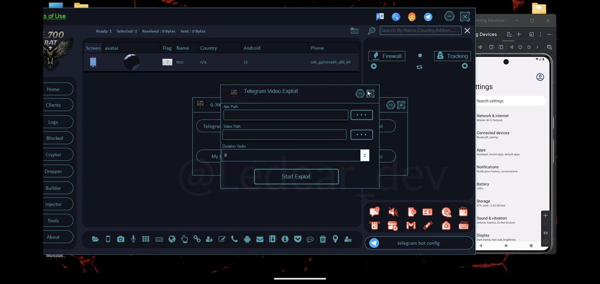 In the latest version of G-700 Android RAT was allegedly added exploitation of the #EvilVideo Telegram vulnerability (CVE-2024-7014)

The exploit allows sending malicious APK files disguised as video
EvilVideo: welivesecurity.com/en/eset-resear…
G-700 RAT: cyfirma.com/research/g700-…