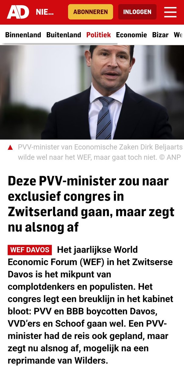 Dirk Beljaarts (Economische Zaken, #PVV) mag niet naar Davos van het baasje 😂