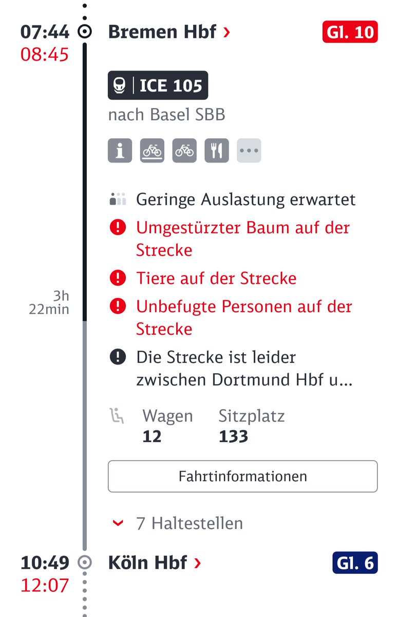BC100_1stClass's tweet photo. Wenn sich selbst der Zugbegleiter schwer tut, neutral zu bleiben. Ein Sammelsurium an Kuriositäten während einer Fahrt mit der @DB_Bahn. Von Ankündigungen 2er Suizide, über einen umgestürzten Baum, Wildunfall und ständig wechselnder Zwischenhaltestellen. https://t.co/i5fDiI5BOI