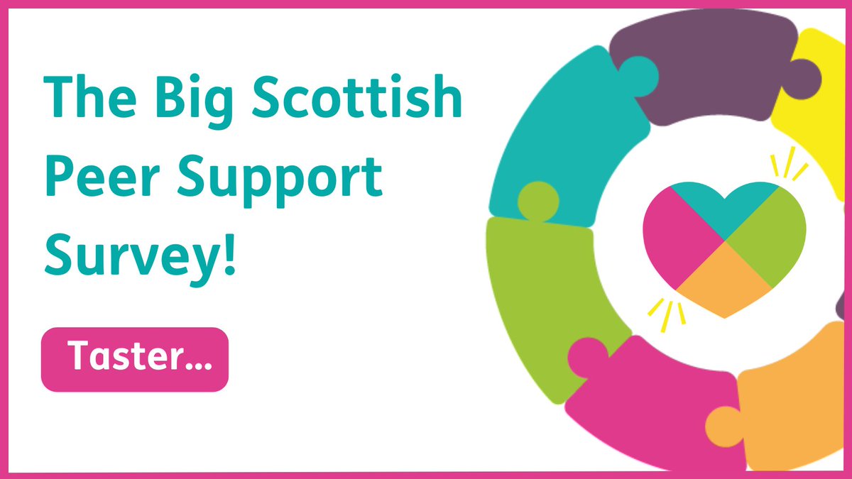 Coming soon!   

In the lead up to publishing the findings from The Big Scottish Peer Support Survey, here’s a taster of some of your feedback &amp; an outline of our next steps.  

Taster➡️ bit.ly/3BbkGRs

#MentalHealth #Recovery #PeerSupportScot