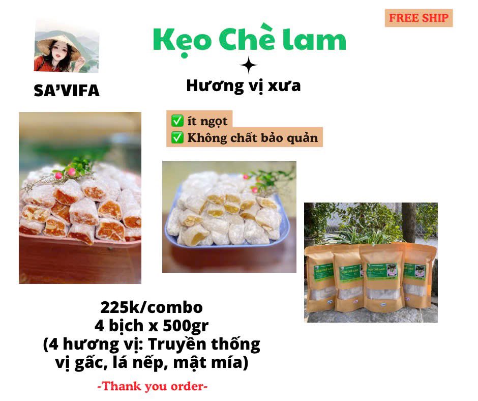 🐦‍🔥🎋Sau 1 tháng mở bán thì món Chè lam Truyền thống là sản phẩm best seller của nhà em. Nhưng Chè lam lá nếp (lá dứa), mật mía, gấc cũng là sản phẩm được nhiều người yêu thích đấy ạ.

Để kịp trả hàng Tết em nhận các đơn đặt hàng của các anh/chị các