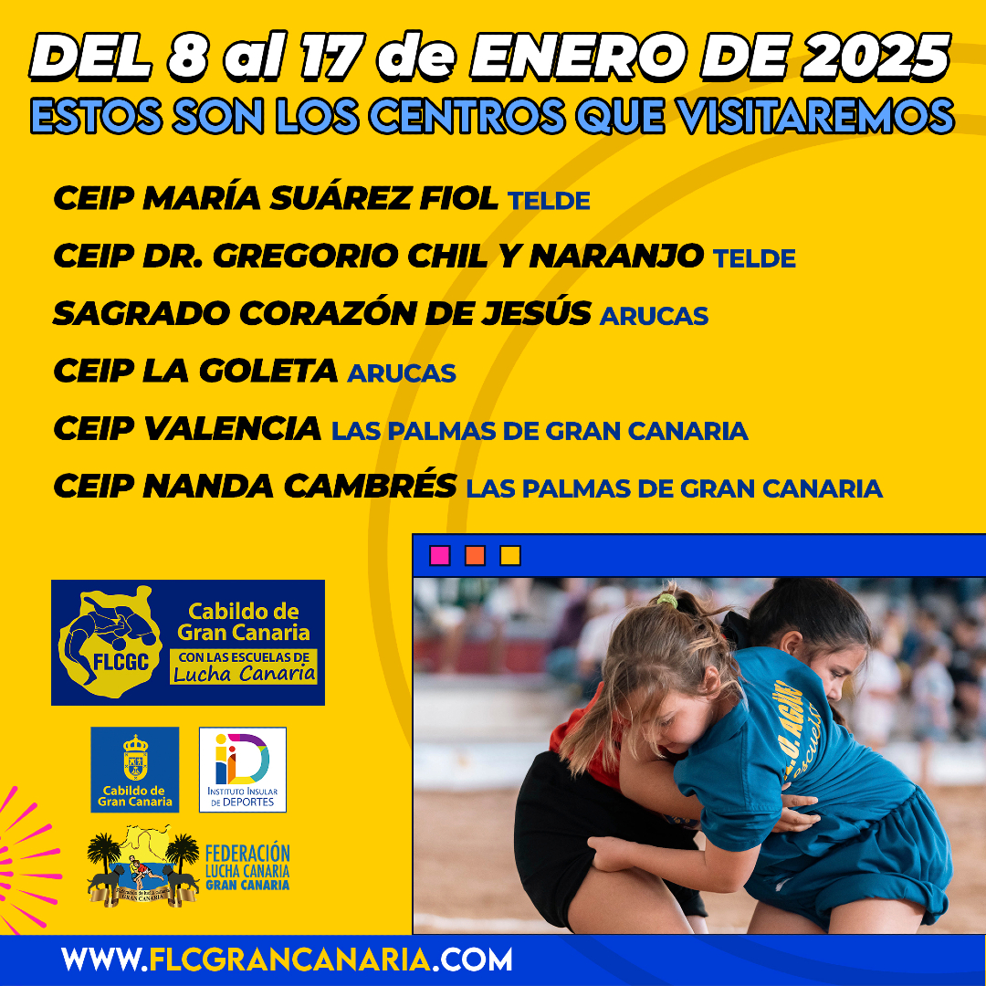 fedluchagc's tweet photo. 𝗘𝗦𝗖𝗨𝗘𝗟𝗔𝗦 𝗖𝗔𝗕𝗜𝗟𝗗𝗢 𝗗𝗘 𝗚𝗥𝗔𝗡 𝗖𝗔𝗡𝗔𝗥𝗜𝗔 🚀​​ | ¡COMENZAMOS 2025 CON BUEN PIE! Desde este miércoles volvemos a los centros de Gran Canaria con mucha Lucha Canaria.

#LuchaCanaria #CabildoGranCanaria #IIDGranCanaria #MuchoPorVivir https://t.co/AZRlKkwhRe