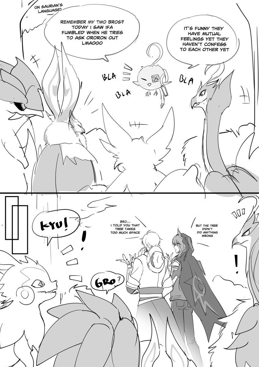 Ruu_GI's tweet photo. cacucu is spreading gossip abt ifaron to all saurians, so now the saurians are helping ifa and ororon get together

#ifaron #イフオロ https://t.co/Petl46YhMJ