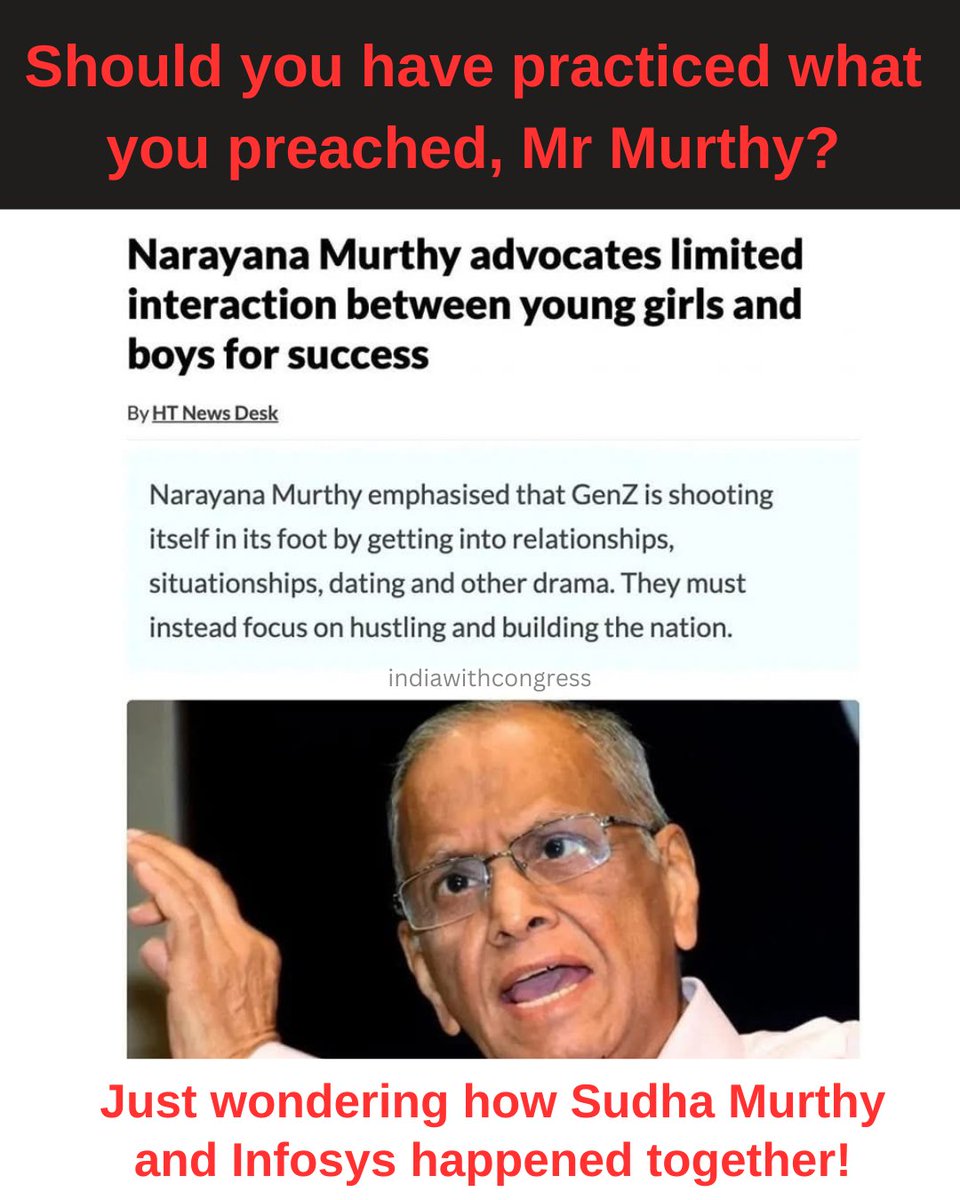 IWCWomen's tweet image. मुर्थी के खाने के और दिखाने के दांत अलग है!

#GenZ #NarayanMurthy #Infosys
#SudhaMurthy #GoldenGlobes #Lockdown #earthquake