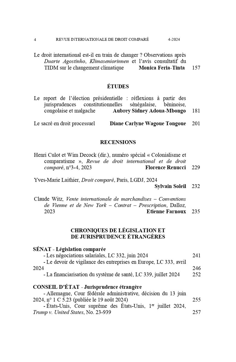 legiscompare's tweet image. Parution du dernier numéro 2024 de la Revue internationale de droit comparé avec un dossier spécial sur Le changement climatique au prisme du droit international et européen sous la direction de Marta Torre-Schaub.

Pour vous abonner 👉 legiscompare.fr/ecommerce/fr/1…

Sommaire 👇