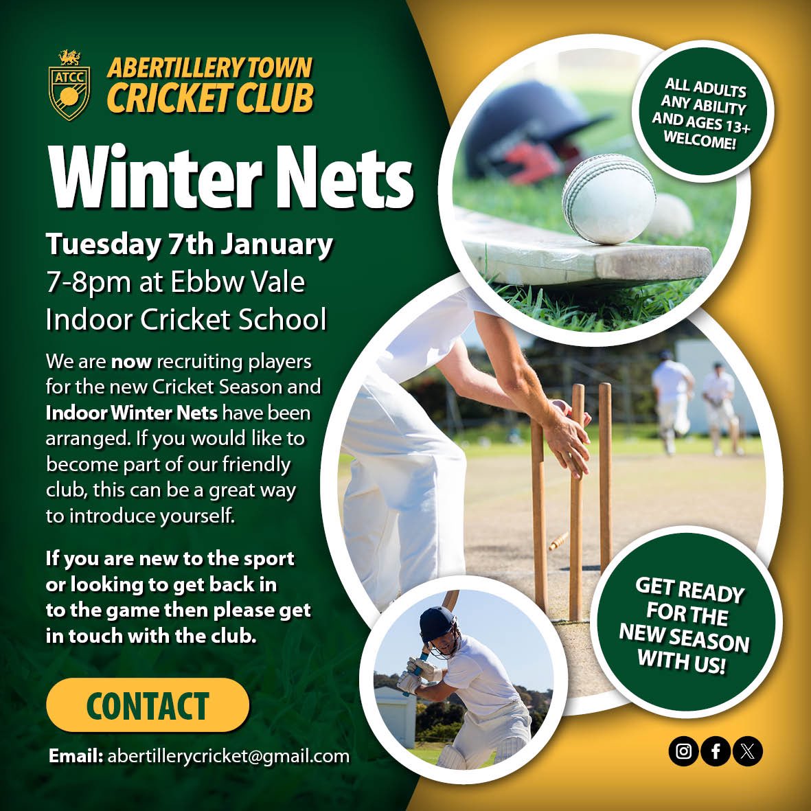 Abertillery Town Cricket Club (@abertillerytcc) on Twitter photo WEβRE BACK!! ππ
Indoor Winter Nets start this evening <a href="/evccindoor/">@ebbwvaleindoorschool</a>. Old and new players welcome!
#ATCC #ATWCC #ACG #ThePark WEβRE BACK!! ππ
Indoor Winter Nets start this evening <a href="/evccindoor/">@ebbwvaleindoorschool</a>. Old and new players welcome!
#ATCC #ATWCC #ACG #ThePark