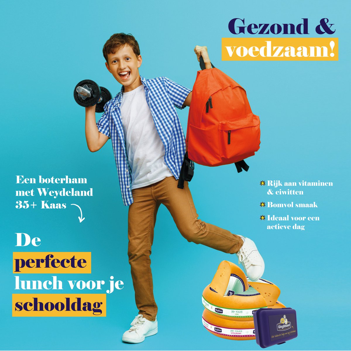 Een boterham met Weydeland 35+ is gezonde &amp; voedzaam! Begin je dag vol energie en laad weer extra op tijdens je lunch! 🧀
Perfect voor een schooldag – een boost voor je lichaam en geest. 

Weydeland 35+ Kaas is:
🌟 Rijk aan eiwitten
🌟 Bomvol smaak
🌟 Ideaal voor een actieve dag