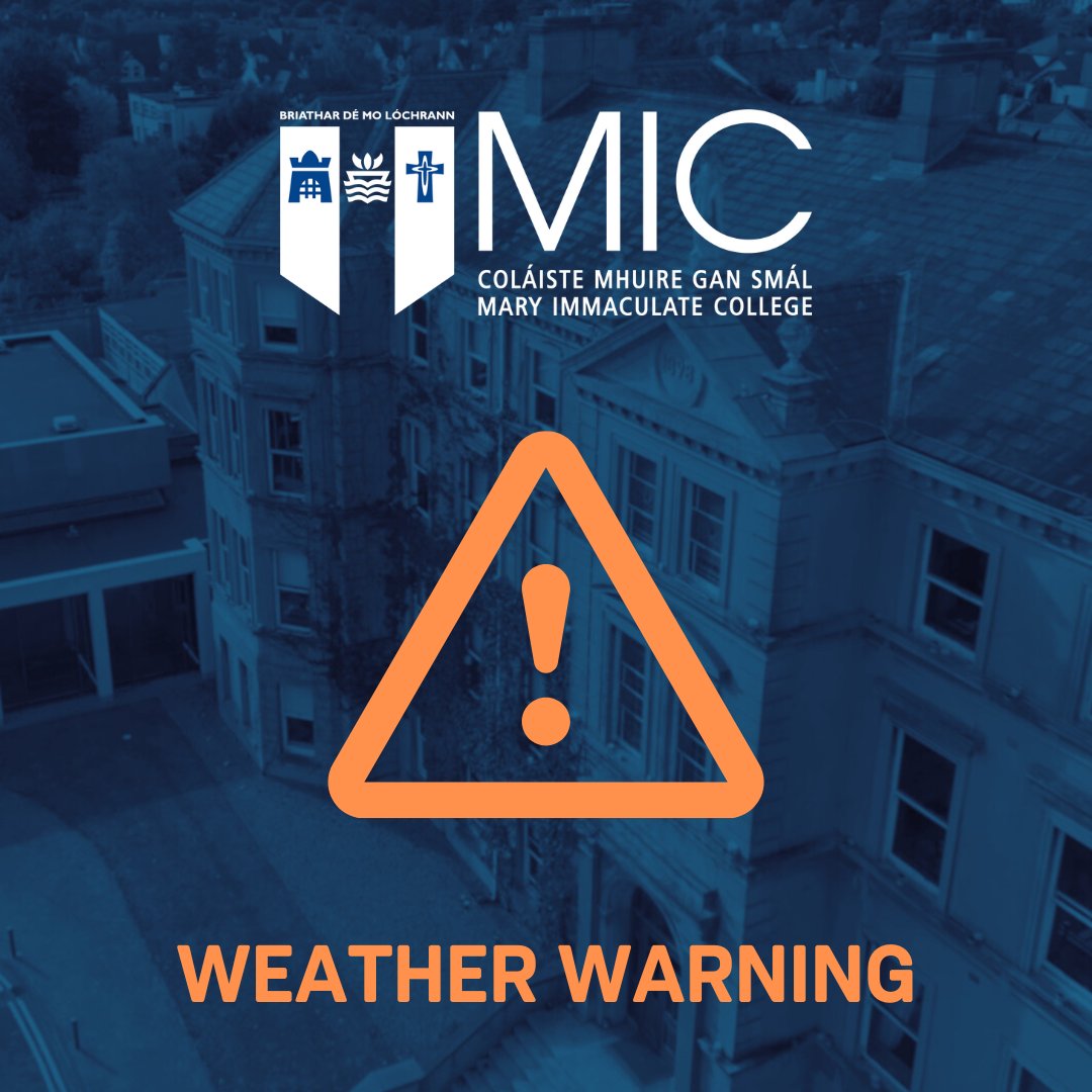MICLimerick's tweet image. An orange low-temperature and ice weather warning weather warning has been issued by #MetEireann for most counties, taking effect as of 8pm tonight until 10am Wednesday morning.

Our campuses remain open, but if a STATUS RED ALERT is issued for the Limerick or Thurles areas,