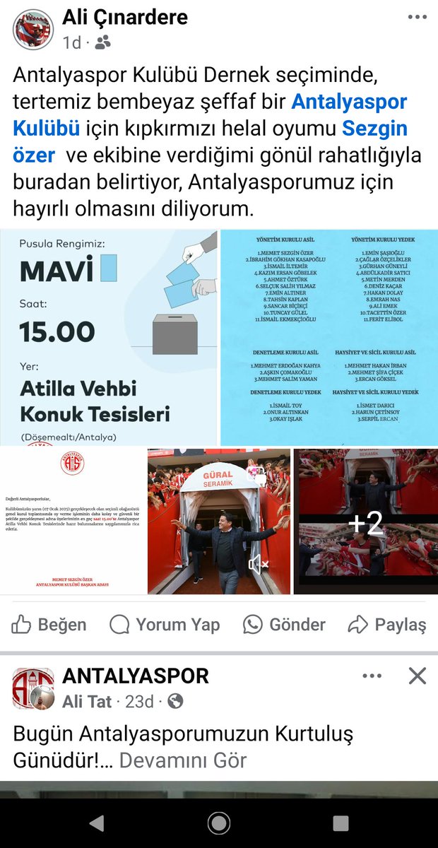 Antalyaspor Kulübü Dernek seçiminde, tertemiz bembeyaz şeffaf bir Antalyaspor için kıpkırmızı helal oyumu Sezgin Özer ve ekibine verdiğimi gönül rahatlığıyla buradan belirtiyor, Antalyasporumuz için hayırlı olmasını diliyorum.