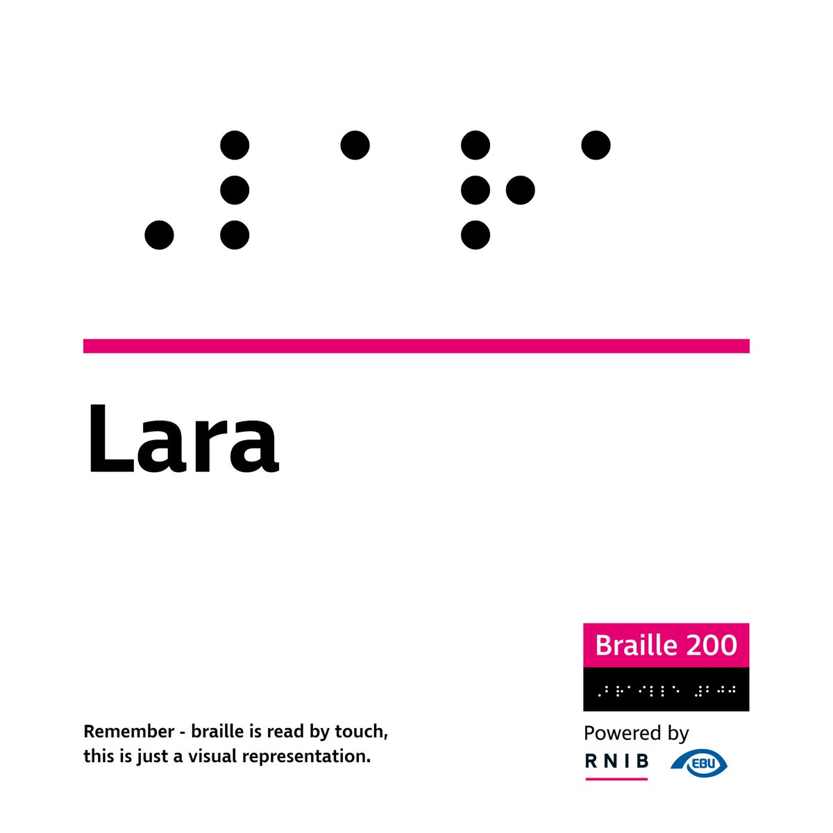 200 years ago, Louis Braille invented the 6-dot tactile written code that would become known as braille.
Here’s what my first name would look like in braille. Happy #Braille200!
Find out more about Braille 200 and how you can celebrate with us: rnib.org.uk/Braille200