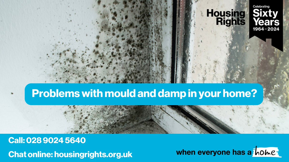 Have you noticed damp or mould in your home?
This is caused by moisture buildup and can happen if your home is not properly ventilated.

Visit our website for advice:
Private tenants: housingrights.org.uk/housing-advice…

Social tenants: housingrights.org.uk/housing-advice…