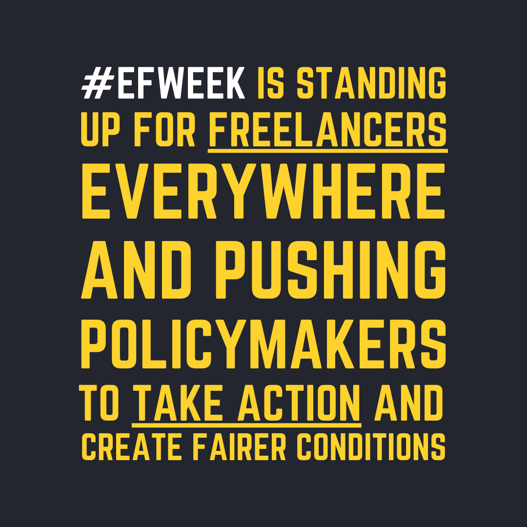 Many freelancers experience this because companies often get away with it. 

Why? Because freelancers don’t have access to basic civil rights and protections.

#EFWeek is on a mission to change this. We are standing up for freelancers!