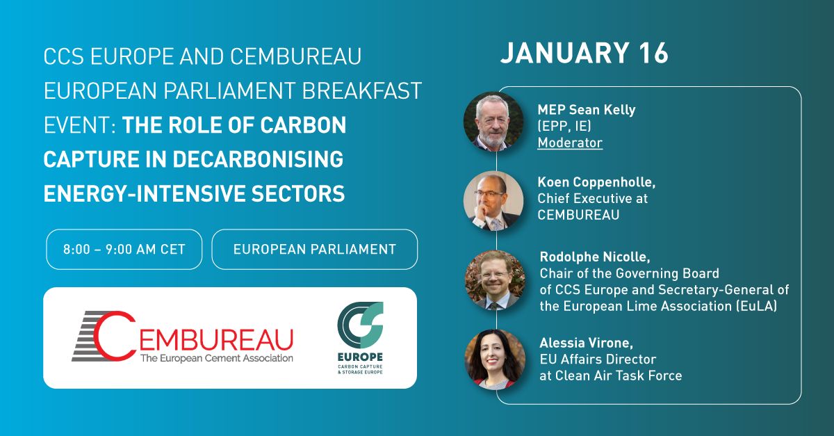 📣 On 16 January, join us at the <a href="/Europarl_EN/">European Parliament</a>  for "Carbon Capture: Paving the Way for Decarbonising Energy-Intensive Sectors". Co-hosted by CEMBUREAU &amp; <a href="/ccs_europe/">CCS Europe</a> and sponsored by <a href="/SeanKellyMEP/">Seán Kelly MEP</a> , we'll explore #CCS &amp; its role in achieving net zero. ⤵️
ccs-europe.eu/ccse_and_cembu…