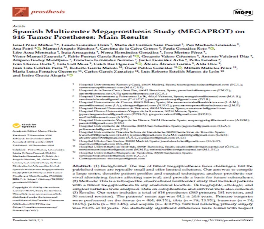 Acabamos de publicar el primer registro español de megaprótesis. Gracias a todos los compañeros que habéis colaborado y a la inestimable ayuda de Pablo Roza y todos los compañeros del Instituto MBA por su inestimable ayuda. Continuamos en la investigación y mejora del #sarcoma