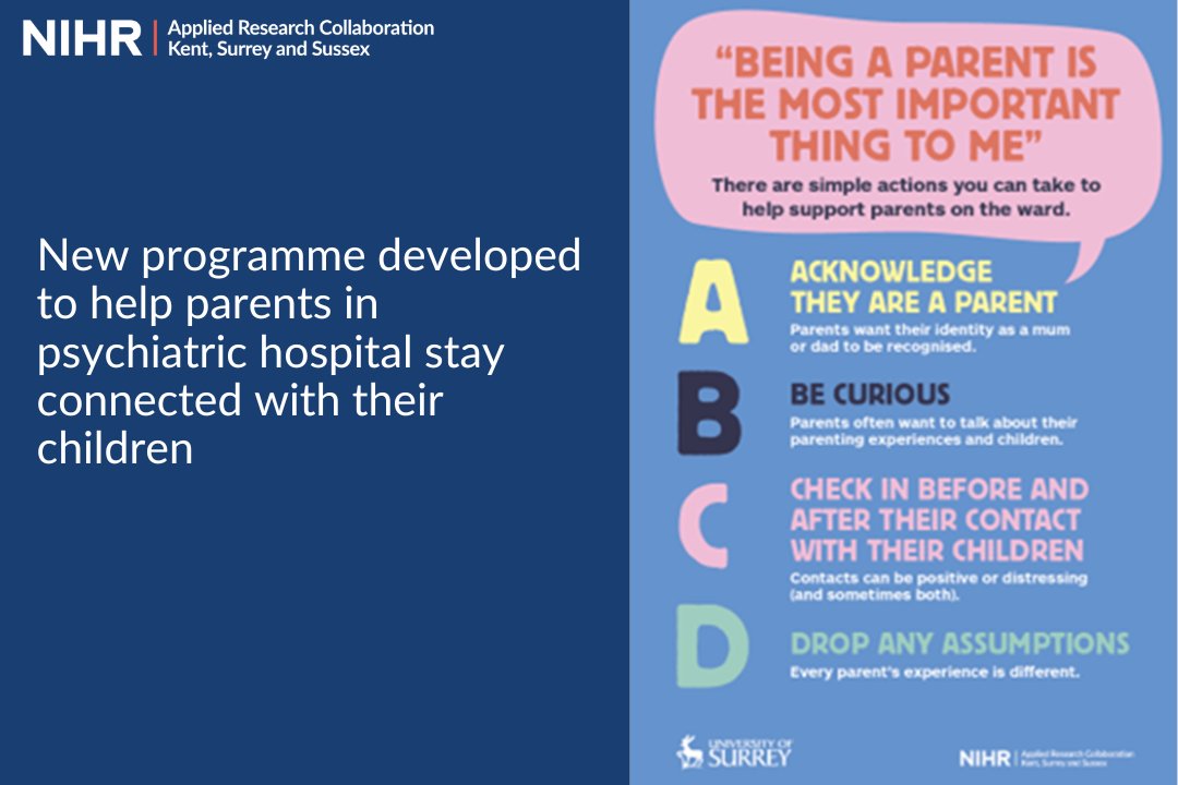 NIHR ARC Kent, Surrey and Sussex (@arc_kss) on Twitter photo Researchers from <a href="/SPFT_NHS/">Sussex Partnership</a>, <a href="/UniOfSurrey/">University of Surrey</a> &
<a href="/SussexUni/">University of Sussex</a> have developed a new programme to help parents in psychiatric hospital stay connected with their children ๐ฅ
Find out more here ๐ tinyurl.com/yc2vsvuf Researchers from <a href="/SPFT_NHS/">Sussex Partnership</a>, <a href="/UniOfSurrey/">University of Surrey</a> &
<a href="/SussexUni/">University of Sussex</a> have developed a new programme to help parents in psychiatric hospital stay connected with their children ๐ฅ
Find out more here ๐ tinyurl.com/yc2vsvuf