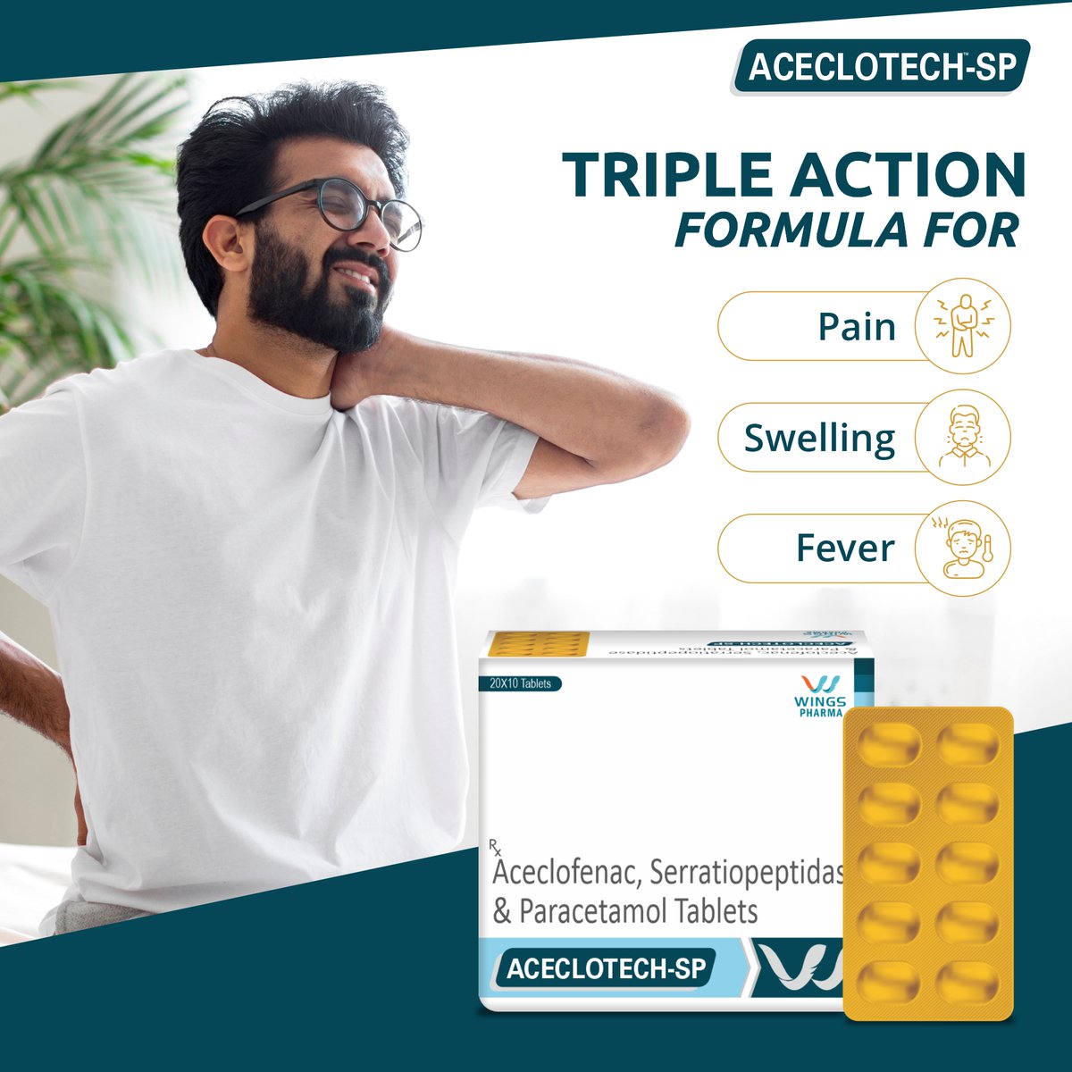 aceclotech's tweet photo. Triple the power, triple the relief!  Aceclotech-SP fights pain, reduces swelling, and brings down fever with its triple-action formula.  Choose comfort, choose Aceclotech-SP! 

#AceclotechSP #Aceclotech #PainReliefSolution #TripleActionRelief #FeverAndPainRelief https://t.co/nxQfzMtQDl