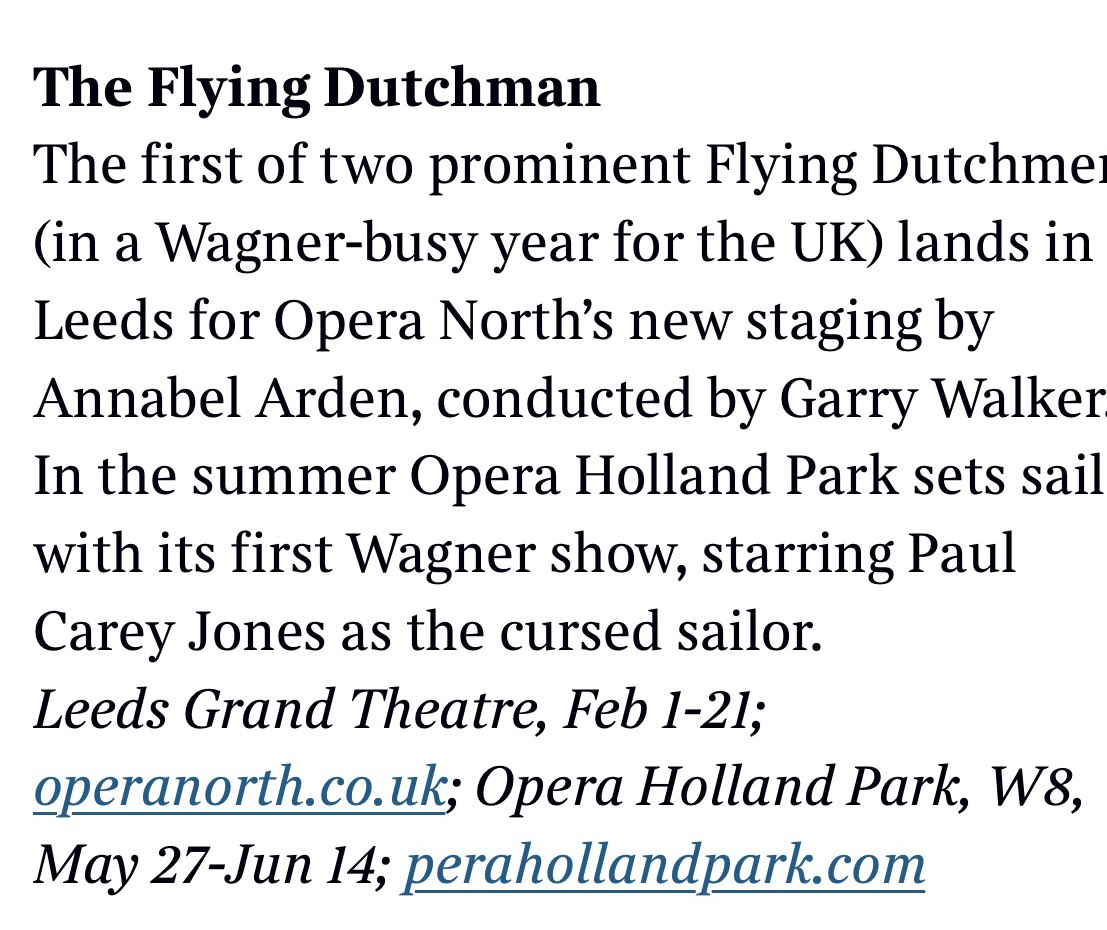 JamesOHP's tweet image. Great to see our upcoming production of the Flying Dutchman @operahollandpk listed in the times 29 shows to see in 2025. Can’t wait for this show to kick off the #OHP2025 season with @PaulCareyJones in the title role.

operahollandpark.com/productions/th…