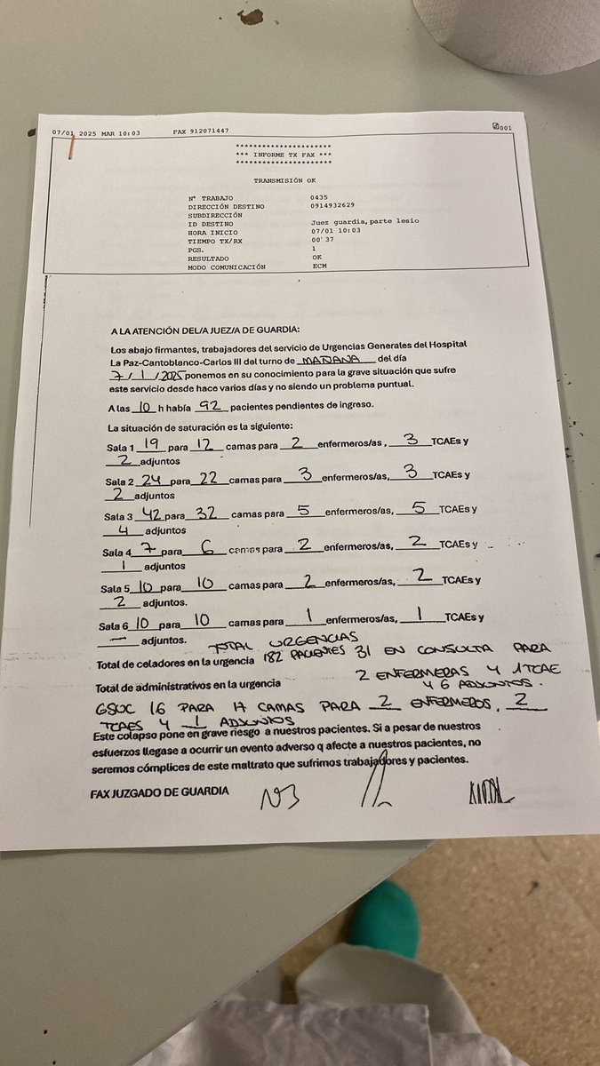 Así está la urgencia de La Paz ahora mismo. Pacientes en tres pasillos distintos. Pero cuando ocurra una desgracia culparán a los que estamos aquí sacando el trabajo adelante.