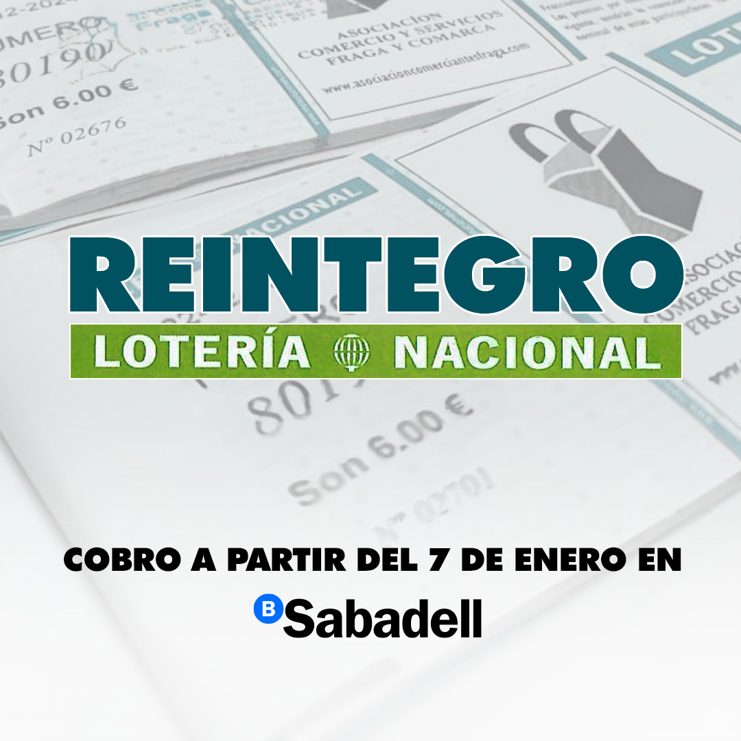 comerciofraga's tweet photo. Como ya informamos previamente, la #LoteriadeNavidad de la Asociación fue agraciada de nuevo con el REINTEGRO 😊 🎉
Todos los que adquiristeis participaciones, podéis cobrar la devolución a partir de HOY, 7 DE ENERO en Banco Sabadell. 🍀💶#loteria #loterianavidad #reintegro https://t.co/3iIFJyM774