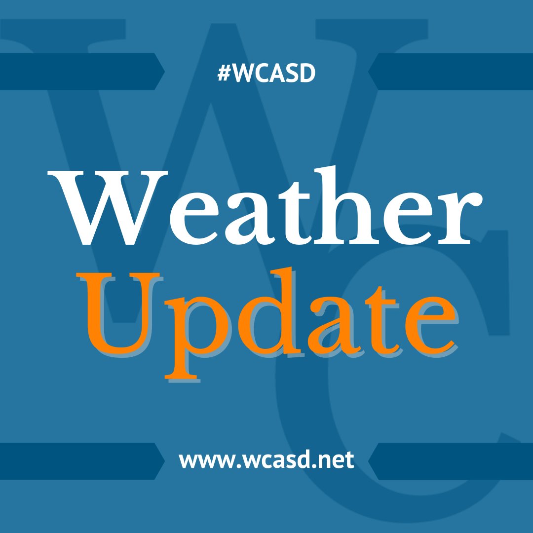 Good Morning #WCASD! As temperatures remain cold and roads may be icy, we have determined that the West Chester Area School District will operate all schools and offices on a two-hour delay today, Tuesday, January 7. Please check your email for more information.  

Drive safely!