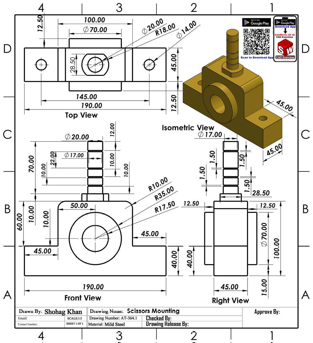 Solidworks &amp; AutoCAD 2D 3D Design Drawing CAD Exercises for Mechanical engineering .
#solidworks #autocad #Mechanical #engineer #USA #uk #UnitedStates #france #Germany #Brazil #Rusia #Japan #2D #Industrial #india