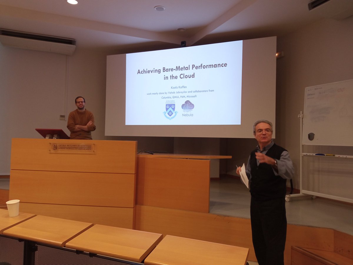 Here we start in a creative 2025! Kostis Kaffes <a href="/kkaffes/">Kostis Kaffes</a> on the floor presenting his team's work on efficient, low latency cloud systems.