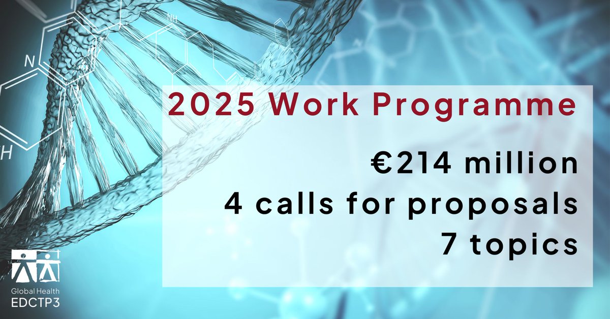 🎯 Global Health EDCTP3 Work Programme 2025 was published end of December.  Researchers are invited to submit project proposals.

The calls will open in late January and info days will be organised soon.

Check the Work Programme 2025👇

🔗 lnkd.in/e38QbZht