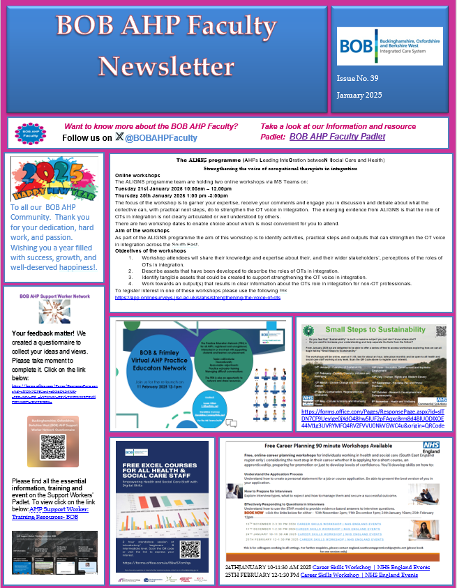 The Jan 2025 AHP Faculty Newsletter is out❗️

Download the newsletter here: bhsca.co.uk/allied-health-…

Highlights include:

⭐️ALIGNS workshops to help strengthen the OT voice in integration

⭐️Online career planning workshops

⭐️Support Worker Network Questionnaire is now live