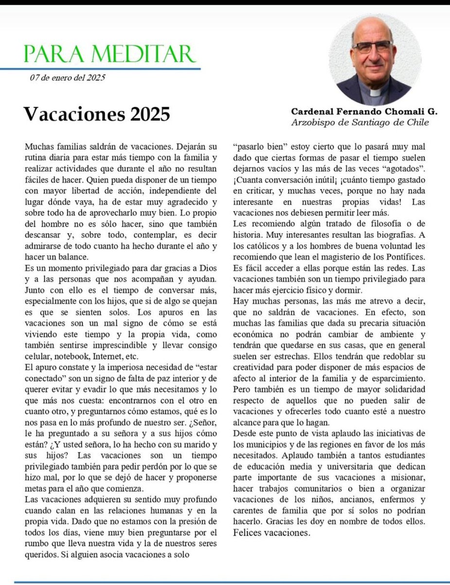FernandoChomali's tweet photo. Reflexión sobre las vacaciones. Por si les sirve de algo. Saludos y bendiciones. https://t.co/lYkRGXNLfJ