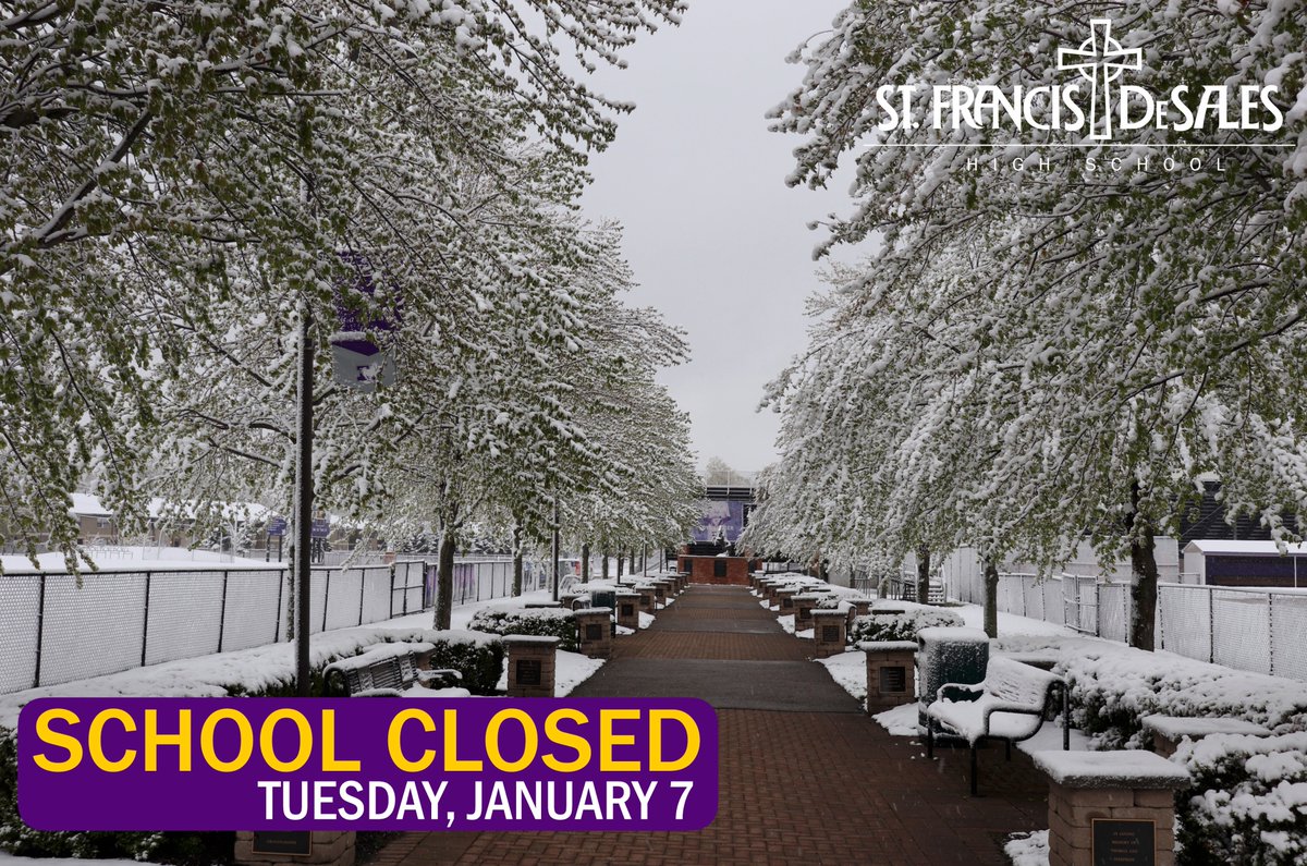 Due to hazardous road conditions, St. Francis DeSales High School will be closed on Tuesday, January 7, 2025.  We will permit school activities after 12 pm.  In light of this cancellation we will NOT have an early release tomorrow, Wednesday, January 8, 2025.