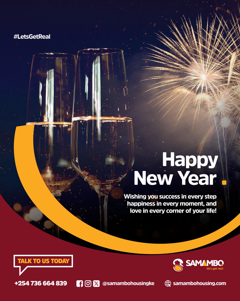 Happy New Year!
Welcome back and get started on new and better investment goals. We are here to support you with exemplary service towards achieving these real estate investment goals.
#samambohousing #nairobi #kenya #HappyNewYear #realestate #goals #investment
