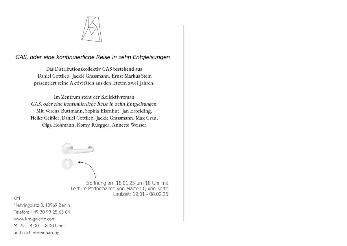 eine weitere ausstellung. 1 jahr 8 monate kopieren &amp; text setzen. komprimiert zu einem roman zu einer ausstellung, zu einer kontinuierlichen reise in zehn entgleisungen.
18.01. <a href="/kmberlin_/">km.berlin</a>