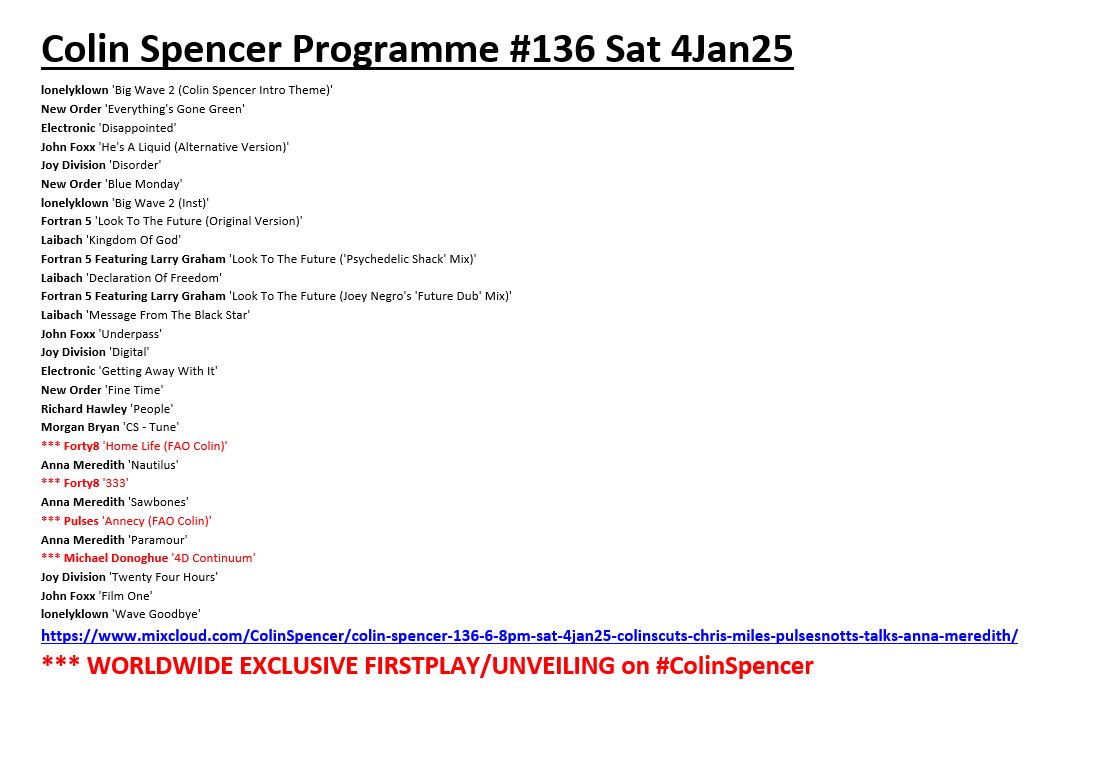 Colin Spencer #AllAboutTheMusic #GenerationBlitz (@colinscuts) on Twitter photo #Tracklisting: #ColinSpencer Programme #136
▶️mixcloud.com/ColinSpencer/c…
featured, at least, FOUR worldwide #exclusive firstplays/premières/unveilings amongst the self-released artists and output of labels including <a href="/BMG/">BMG</a> <a href="/CherryRedGroup/">Cherry Red Records</a> <a href="/moshimoshimusic/">moshi moshi records</a> <a href="/MuteUK/">Mute</a>
#DiscoverAndRemember #Tracklisting: #ColinSpencer Programme #136
▶️mixcloud.com/ColinSpencer/c…
featured, at least, FOUR worldwide #exclusive firstplays/premières/unveilings amongst the self-released artists and output of labels including <a href="/BMG/">BMG</a> <a href="/CherryRedGroup/">Cherry Red Records</a> <a href="/moshimoshimusic/">moshi moshi records</a> <a href="/MuteUK/">Mute</a>
#DiscoverAndRemember