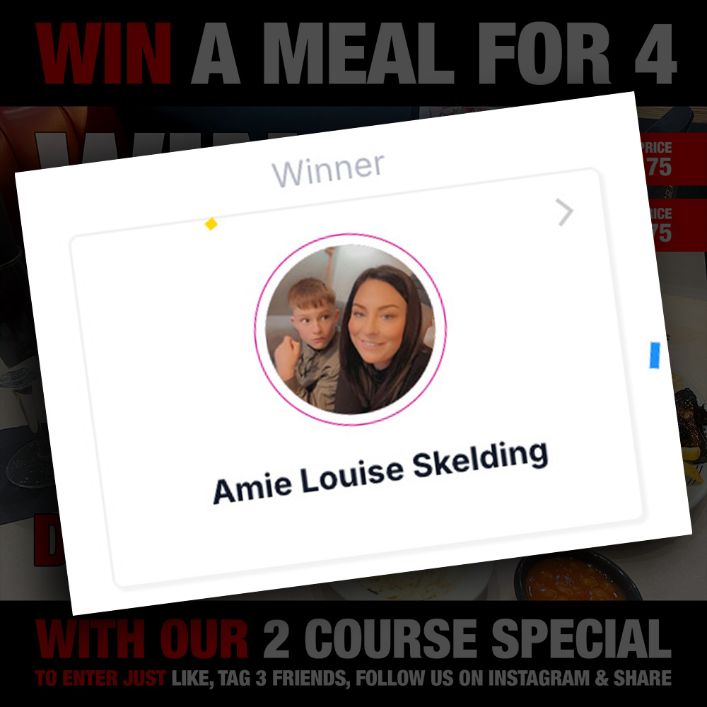 🥳 CONGRATULATIONS 🥳 To our December Competition WINNER! Amie Louise Skelding 🤩 Winning a Meal for 4 at #Damons!! Thank you everyone for entering and keep an eye out for our next one 😍