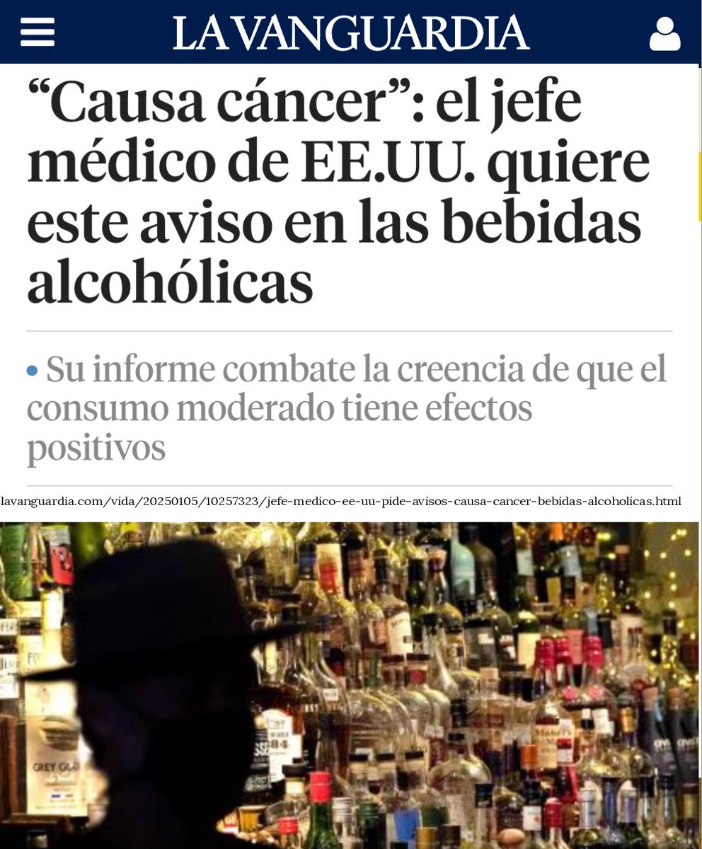 El director general de Sanidad de Estados Unidos, Vivek Murthy, acaba de decir alto y claro lo que muchos predicamos en el desierto desde hace bastantes años: que cualquier bebida alcohólica y cualquier patrón de consumo de alcohol eleva el riesgo de cáncer de mama...
Sigue 👇