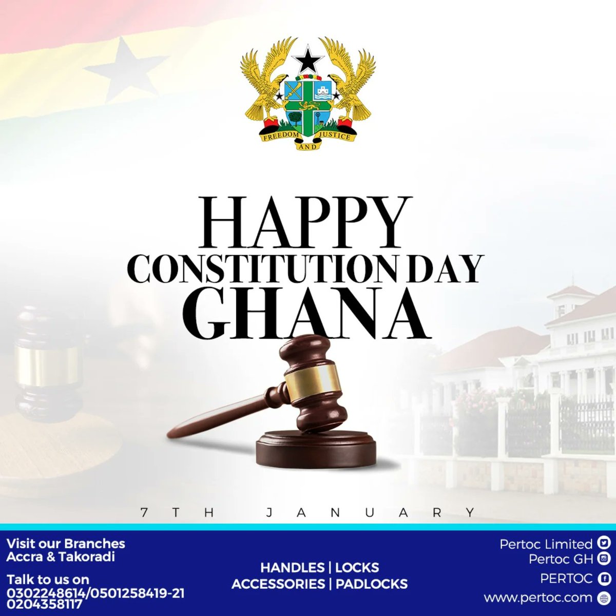 PertocLimited's tweet image. Celebrating the cornerstone of our democracy! We proudly uphold the values enshrined in our Constitution. Today, we affirm Ghana's unwavering commitment to democracy, justice, and equality. 

#pertoc #constitutionday #ghanaholiday #presidentialinauguration #2025inauguration