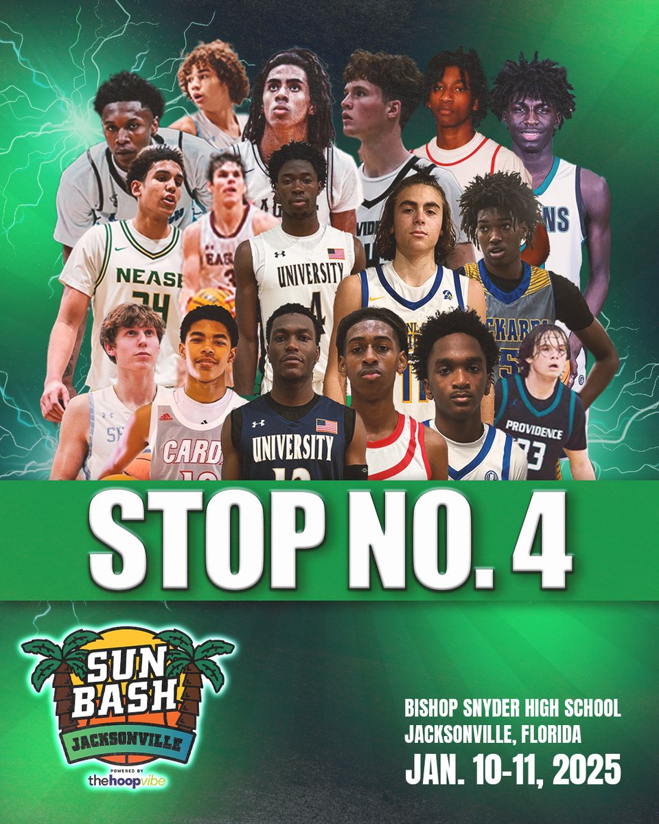 thehoopvibe's tweet photo. Stop No. 4
@sunbashtourney Jacksonville (Year 2)
Jan. 10-11 - Bishop Snyder High School (Jacksonville, Florida)
Schedule below 👇
https://t.co/Wkd7soJ2hA
#SunBash https://t.co/eXjzv6l9fQ