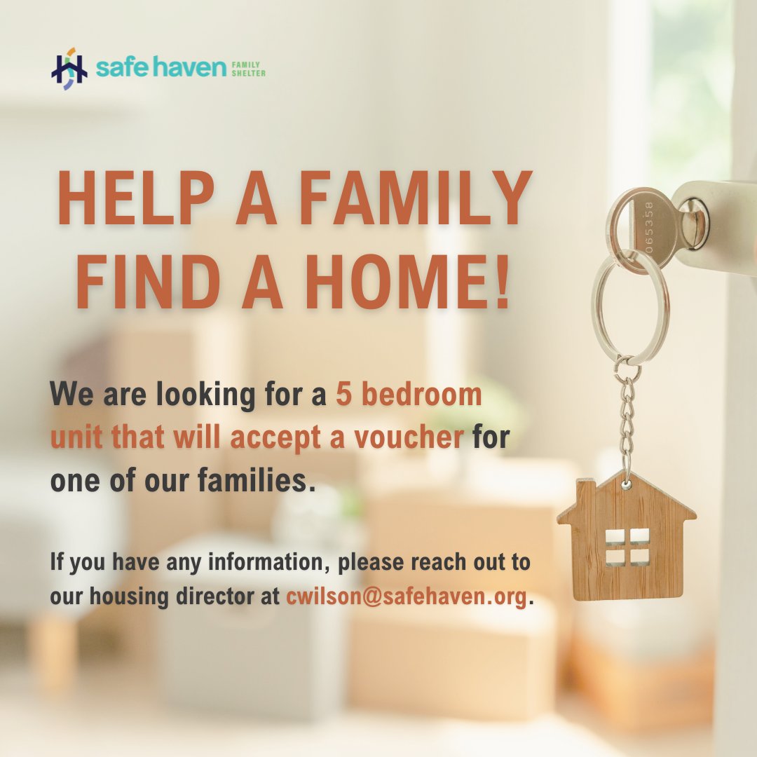 Safe Haven (@safehaventn) on Twitter photo We are in search of a 5 bedroom unit that will accept a voucher for a family in need of housing. If you have any information, please reach out to our housing director at cwilson@safehaven.org, and share this post with anyone you know who may have a connection! We are in search of a 5 bedroom unit that will accept a voucher for a family in need of housing. If you have any information, please reach out to our housing director at cwilson@safehaven.org, and share this post with anyone you know who may have a connection!