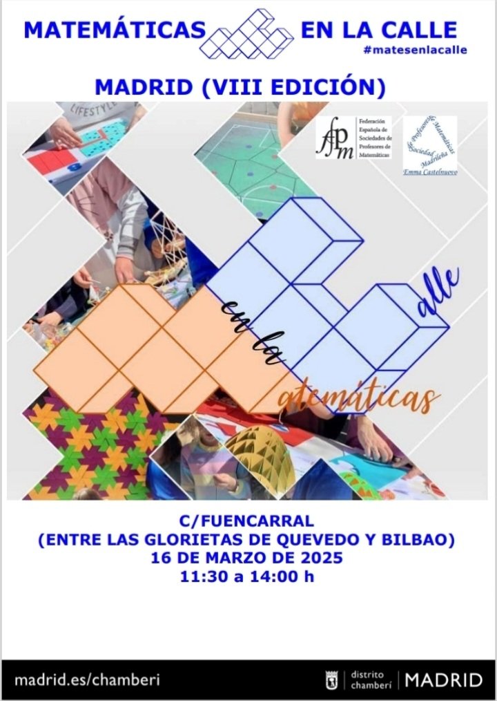 El 11 de enero,miembros de la <a href="/SMPM_EC/">SMPM EmmaCastelnuovo</a> y responsables de actividades de Matemáticas en la calle, haremos un formación con <a href="/ONCE_oficial/">ONCE</a>  y así aprender a adaptar algunas de nuestras actividades del día 16 de marzo y hacerlas accesibles para personas con discapacidad visual.