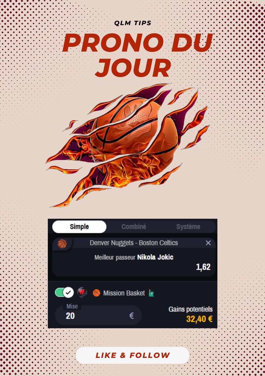 PRONO DU JOUR #3

Ce prono compte également pour le défi WINAMAX🔥

❤️&amp; RT si tu suis

#TeamParieur #winamax #NBA