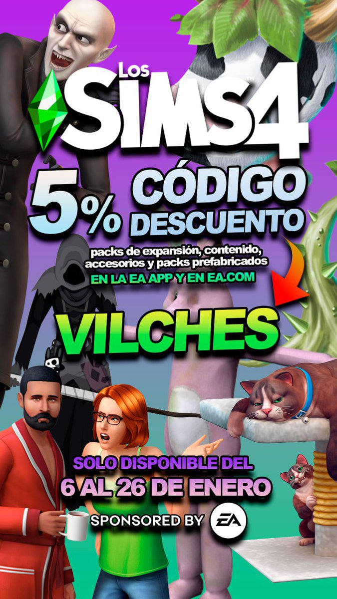 Por primera vez tenéis un 5% DESCUENTO con mi code: VILCHES para que lo uséis en vuestras compris de <a href="/LosSimsES/">Los Sims</a> 🥹💖