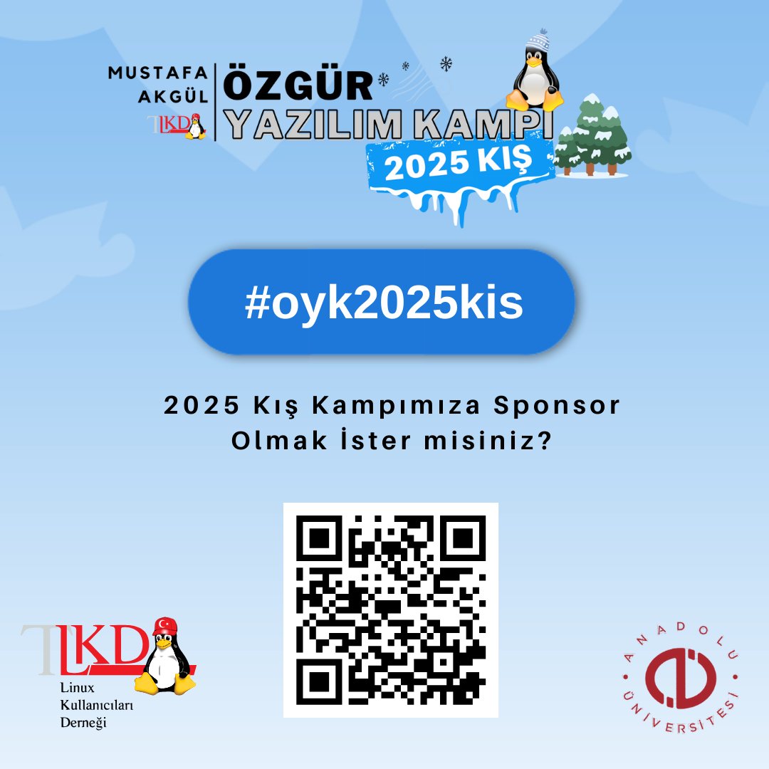 #oyk2025kis #lkdtr25 Mustafa Akgül Özgür Yazılım 2025 Kış Kampı'na sponsor olmak istermisiniz? prj.be/oyk2025kis-spo…