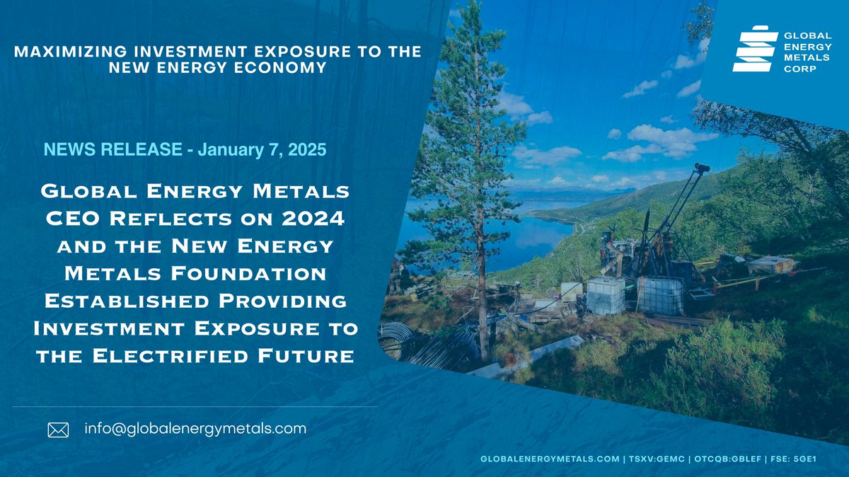 Global Energy Metals Corp. (TSXV:GEMC|OTCQB:GBLEF) (@energymetals) on Twitter photo $GEMC highlights the significant news flow generated alongside strategic alliances within the sector with links to each of the impressive news announcements issued over the course of the past year.
#NowIsTheTime ⚡️ #ElectrifiedFuture
<a href="/USBatteryMetals/">US Battery Metals 🇺🇸 ⚒🔋 ♻️ $GBLEF</a>
globalenergymetals.com/news/global-en… $GEMC highlights the significant news flow generated alongside strategic alliances within the sector with links to each of the impressive news announcements issued over the course of the past year.
#NowIsTheTime ⚡️ #ElectrifiedFuture
<a href="/USBatteryMetals/">US Battery Metals 🇺🇸 ⚒🔋 ♻️ $GBLEF</a>
globalenergymetals.com/news/global-en…