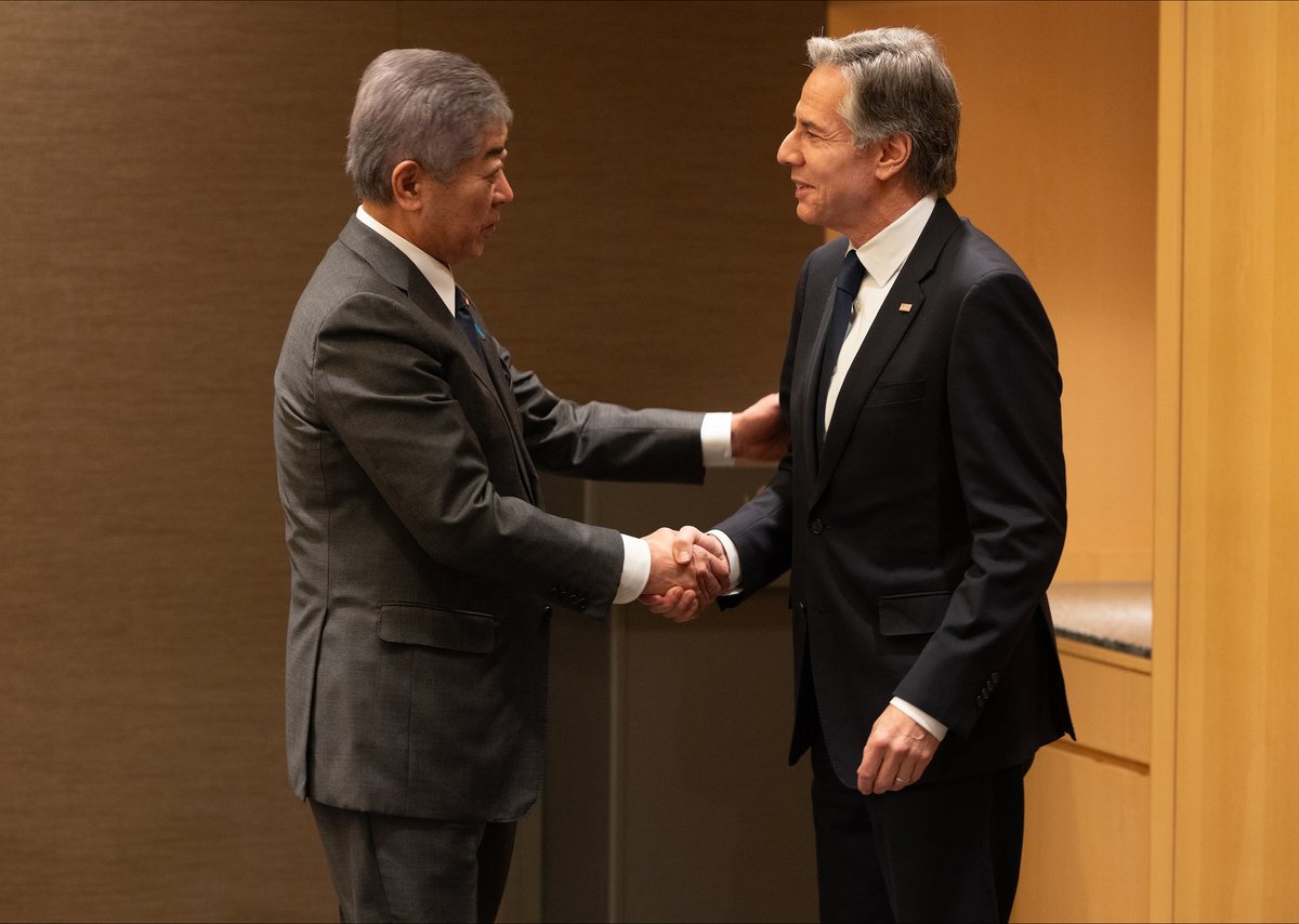 StateDept's tweet image. The U.S.-Japan Alliance is now truly a global partnership, where we stand shoulder to shoulder on the key challenges of our time.

@SecBlinken was in Tokyo today to further strengthen our partnership — and to tackle today’s greatest challenges.