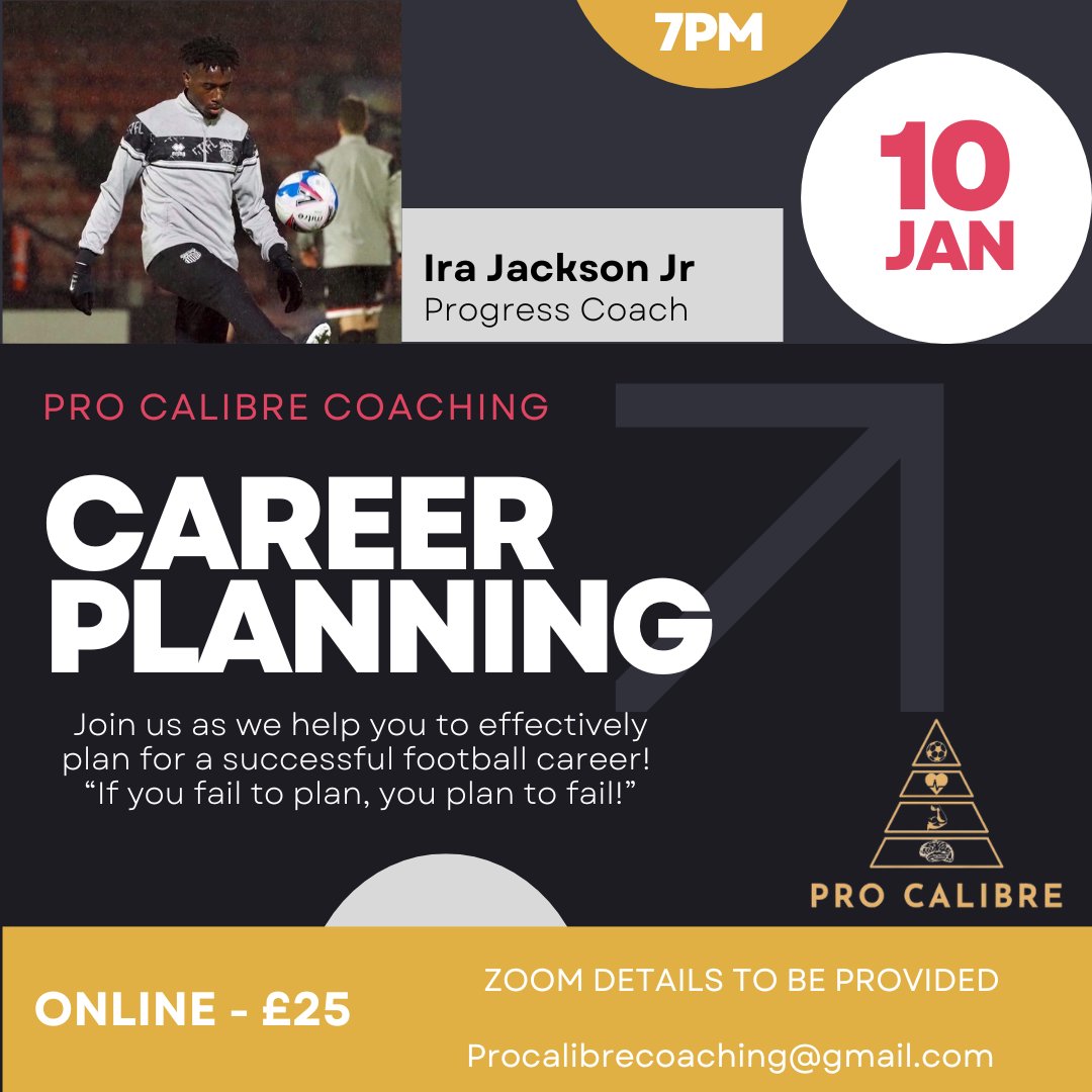 This Friday night @ 7pm i'll be sharing some of the things that helped me to plan my career and execute it to achieve my goal! They say if you want to learn to go somewhere, learn from someone who's walked the path - I'm here to be that person for young players! ⚽️ <a href="/pro_calibre/">Pro Calibre Coaching</a>